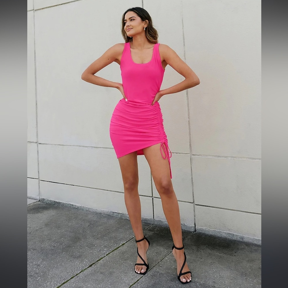Express Matte Jersey Ruched Side Tie Mini Dress